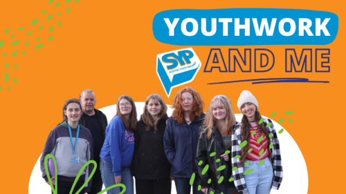 Graphic with an orange background MSYPs in the middle at the bottom. Youth Work and Me logo in the top right. Green patterns throughout.
