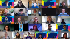 Teams meeting screenshot of MSYPs, MCPs and Members of the Scottish Government Cabinet at the Cabinet Takeover event in 2021