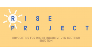 Logo for the RISE project which has a yellow background with a white sun around the R in RISE.