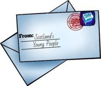 Graphic of a letter that says 'From Scotland's Young People' on it