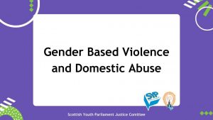 Purple graphic with text that says 'Gender based violence and domestic abuse'