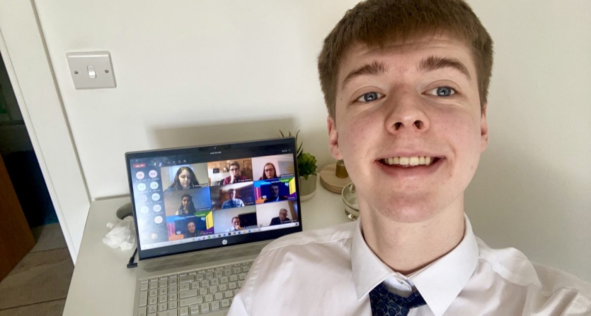 A selfie taken by Josh Kennedy of him in front a laptop with a the Cabinet meeting being hosted on Teams