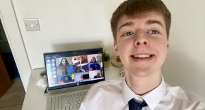 A selfie taken by Josh Kennedy of him in front a laptop with a the Cabinet meeting being hosted on Teams