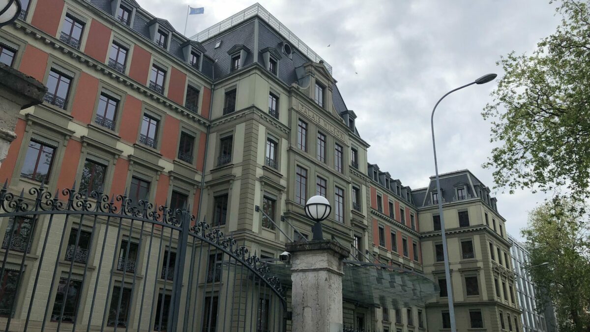The facade of Palais Wilson, a UN building in Geneva.