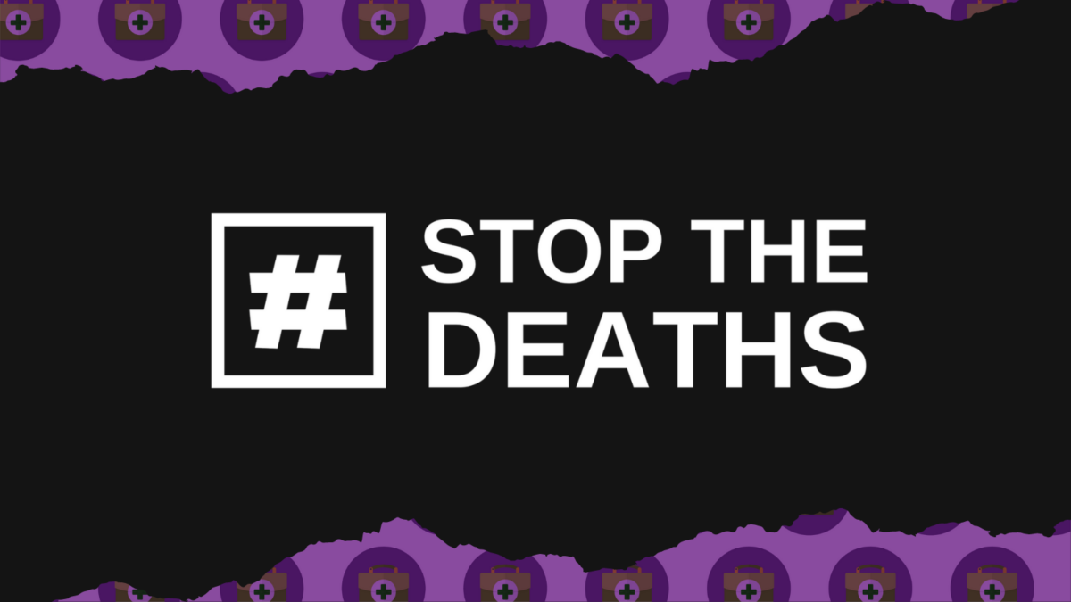 Graphic with Stop the Deaths logo in the middle with SYP drug related harm branding on the outside.