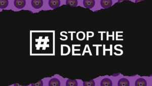 Graphic with Stop the Deaths logo in the middle with SYP drug related harm branding on the outside.