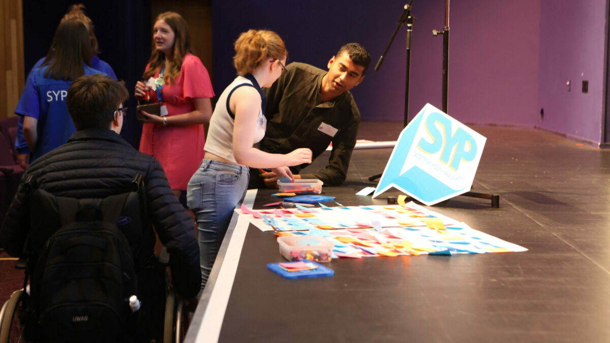 Charles Fernando MSYP and Max Green MSYP organising their posters off staff at SYP79