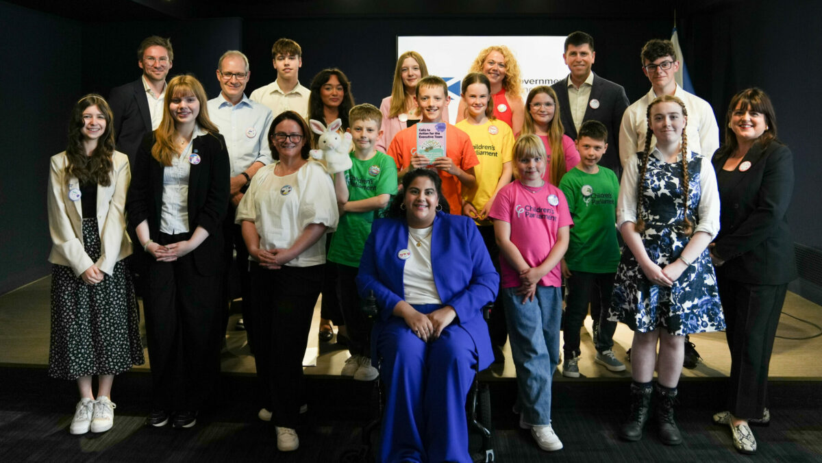 MSYPs and MCPs with the Scottish Government Executive Team in the media briefing room at St Andrew's House, the headquarters of the Scottish Government, in Edinburgh.