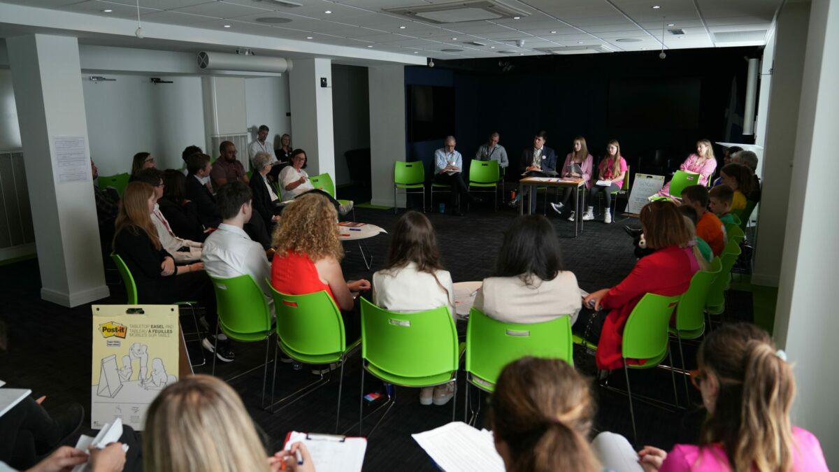 Image of MSYP and MCPs in a meeting room at St Andrew's House for 2024's Executive Takeover.