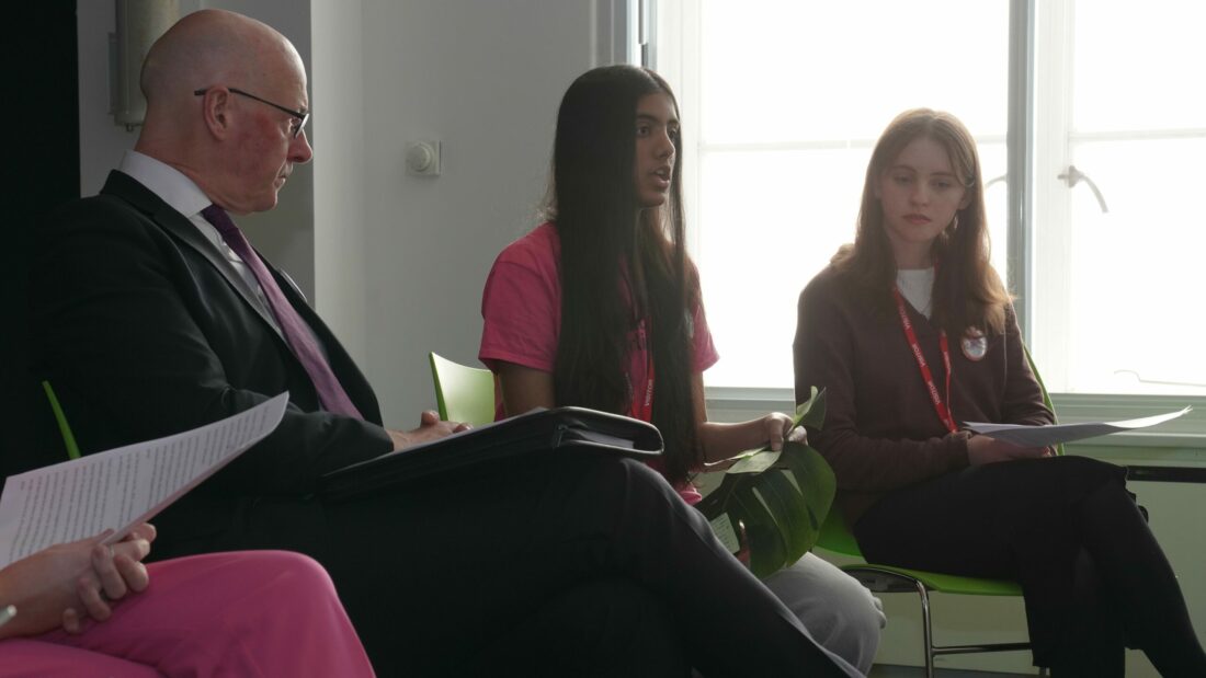 First Minister, a Member of the Children's Parliament and Martha Dickie MSYP at the Cabinet Takeover in November 2024.