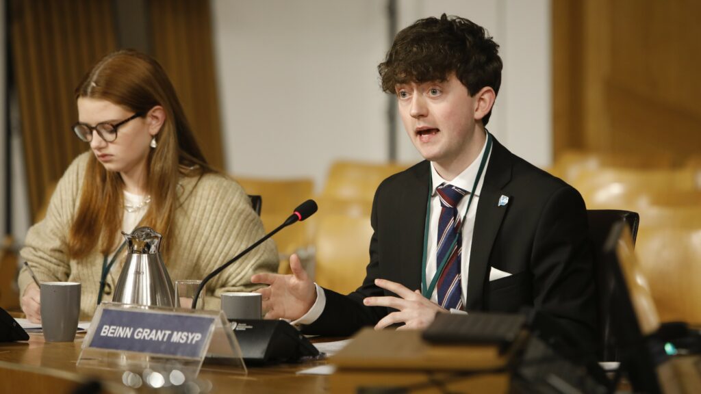 Beinn Grant MSYP speaking during session at the Education, Children and Young People Committee